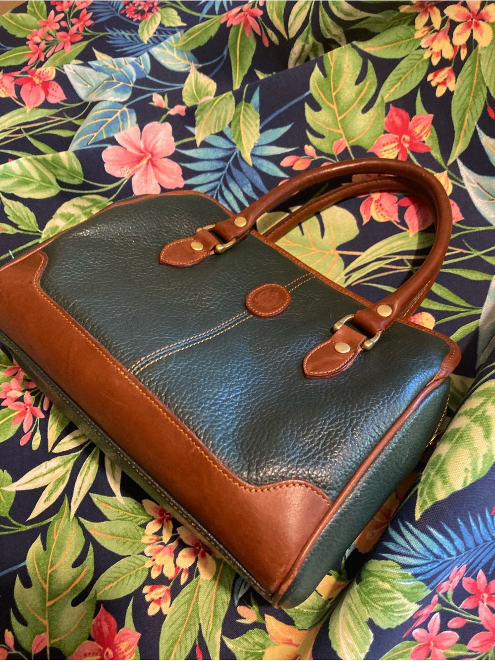 Liz Claiborne Dark Green and Brown1980’s Leather Satchel